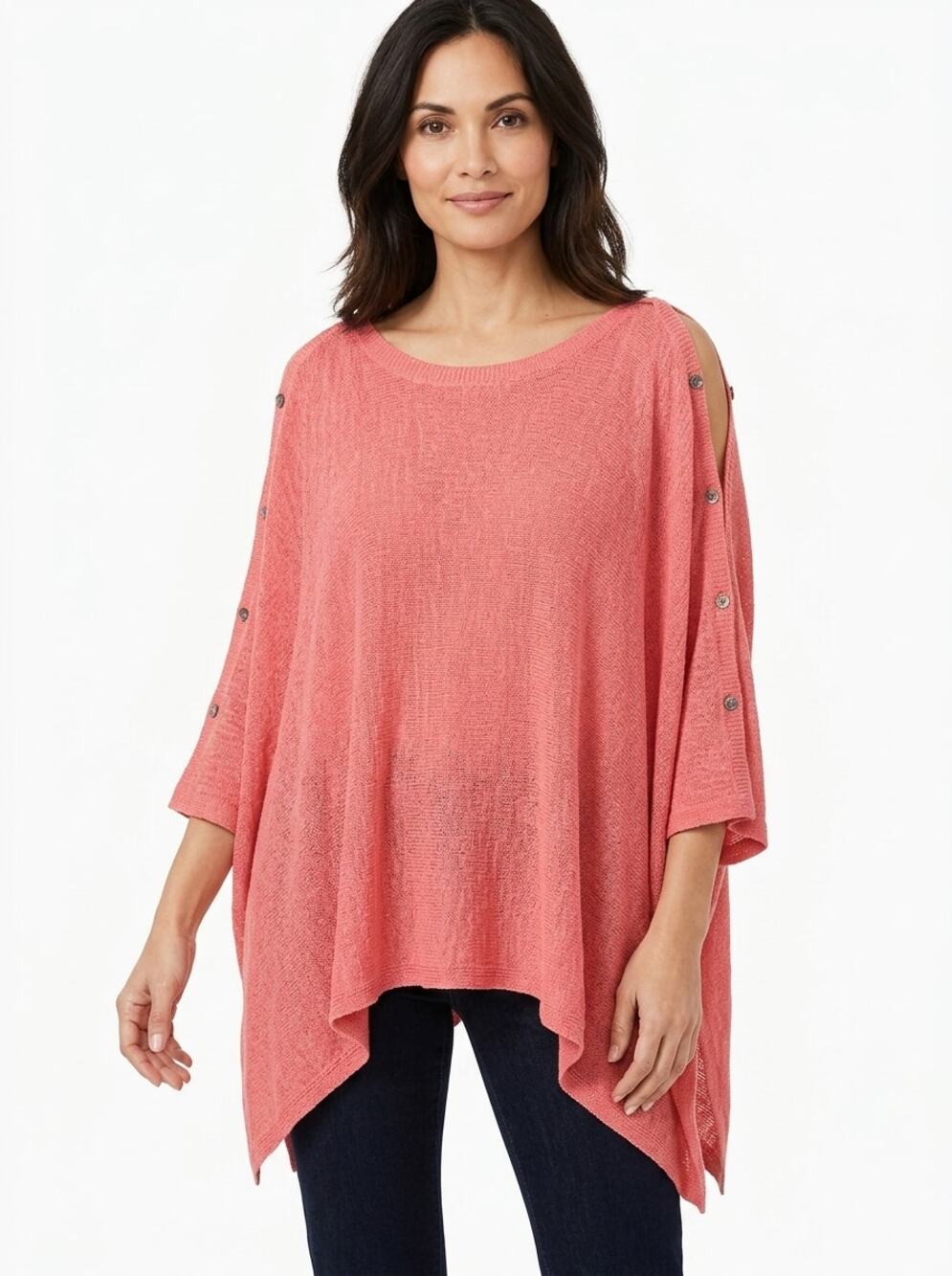 J.Jill Pink Scoop Neck Button Detail Knit Sweater Women Size One Size